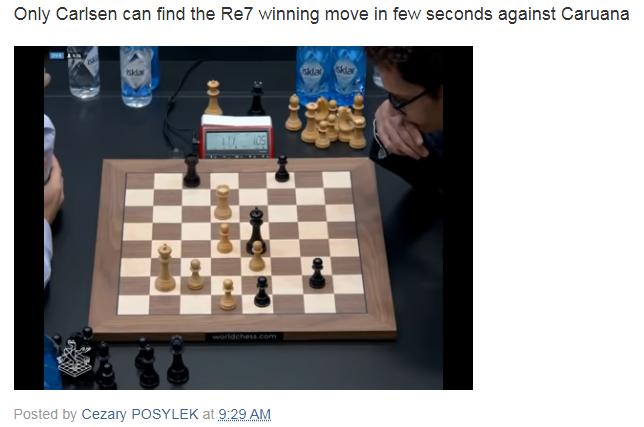 Photo of Only Carlsen can find the Re7 winning move in few seconds against Caruana