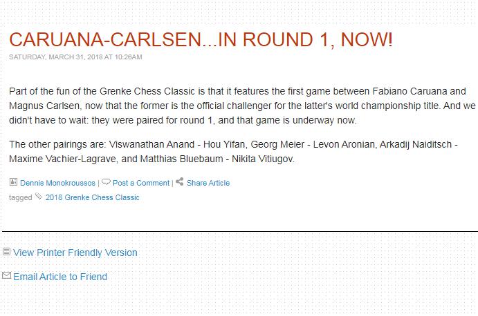 Photo of Caruana-Carlsen...in Round 1, Now!