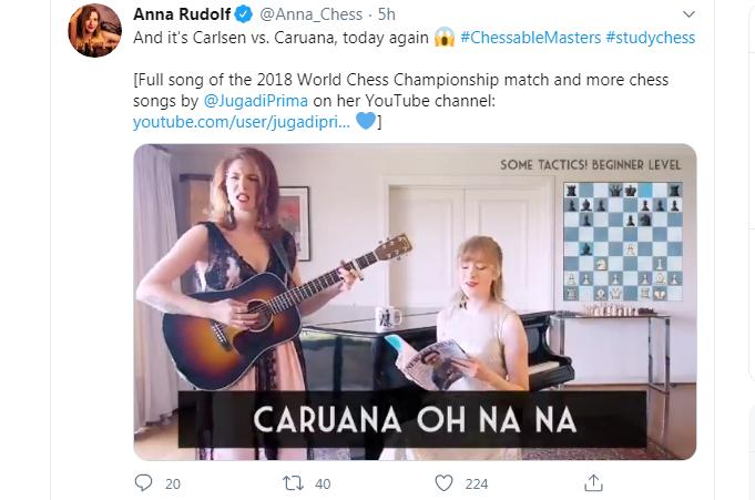 Photo of Anna Rudolf on Twitter: "And it's Carlsen vs. <b>Caruana</b>, today again #ChessableMasters ...